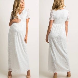 NWT Pink Blush White Lace Overlay Maternity Maxi Dress